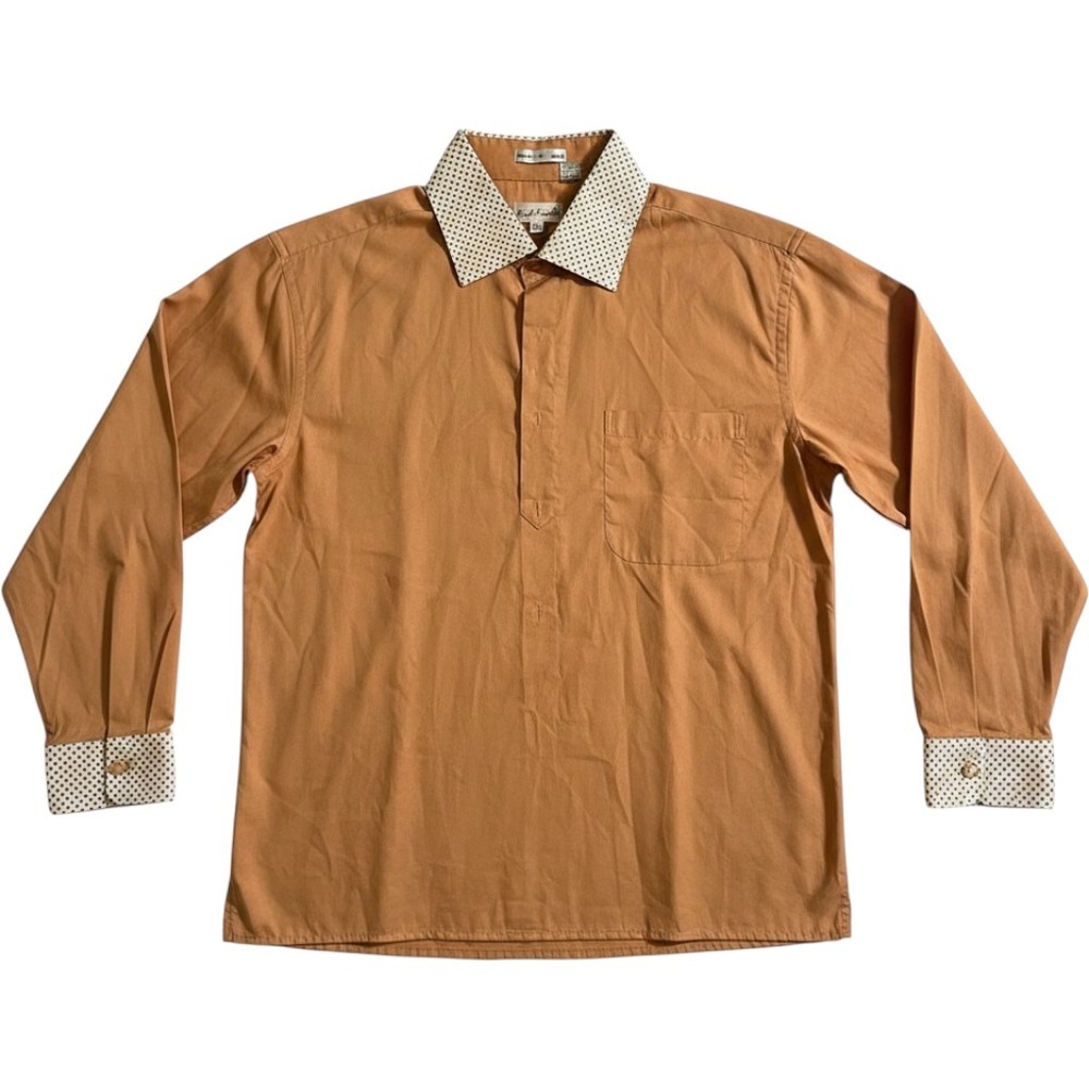Karl Knox Mens Burnt Orange Dress Shirt Contrast Pattern Collar Cuff 18.5‎ 34/35